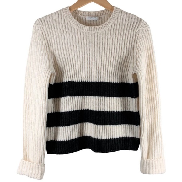 Equipment Femme Carson Ivory & Black Wool/Alpaca Striped Sweater - Picture 4 of 8